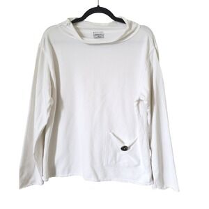 CMC Art To Wear Bohemian White Cotton Long Sleeve Pocket Top Sweatshirt Womens M